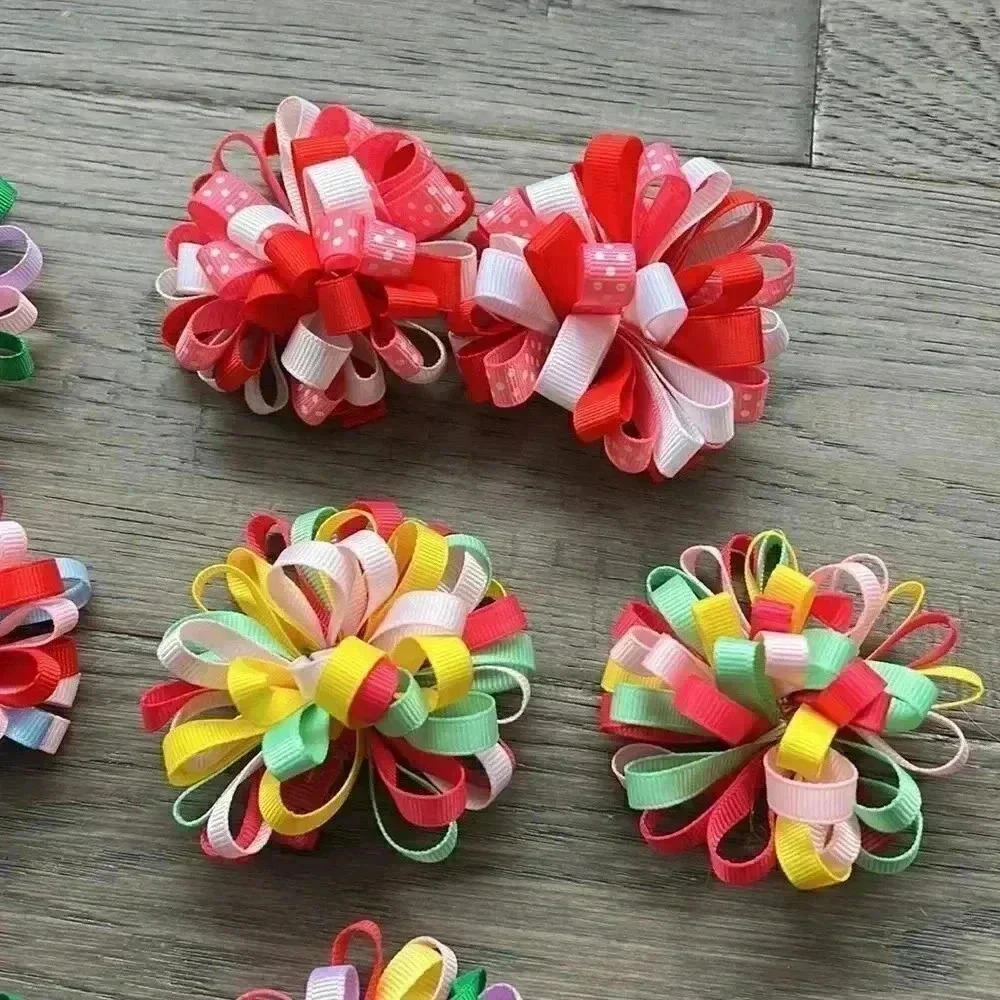 ✨2/$30✨HANDMADE Hair Bows | Colourful handmade surround a bows pack of  10 - Picture 4 of 5